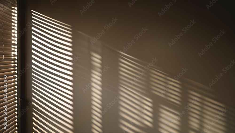 Obraz premium Shadows cast by blinds create an intricate pattern on the wall in a softly lit room during the morning