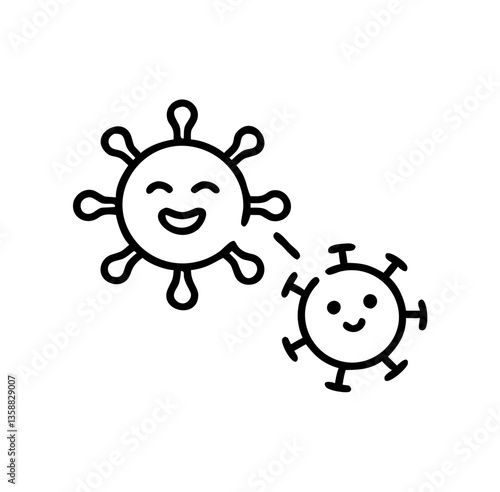Happy antibody neutralizing tiny virus in minimalist style  