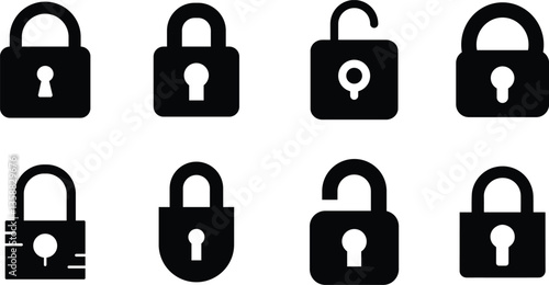 Collection of Full Black Lock Icon Vector Illustration.