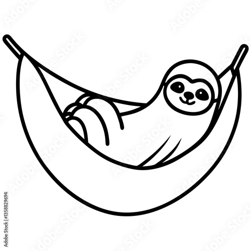 Sloth taking a nap in a hammock line art vector illustration