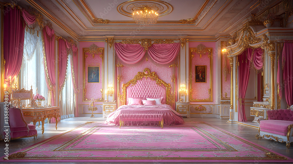 Obraz premium Royal queens luxury room empty and styled in pink
