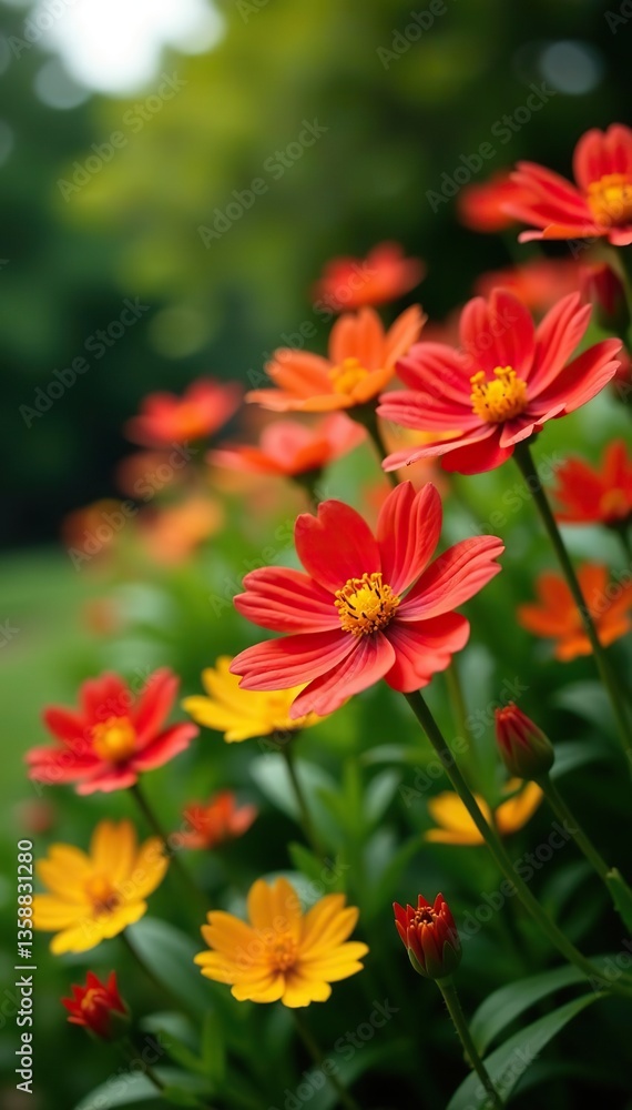 Vibrant red and yellow flowers blooming in a garden, creating a beautiful and colorful display, flowers, beautiful Vibrant red and yellow flowers blooming in a garden, creating a beautiful and colorful display, flowers, beautiful