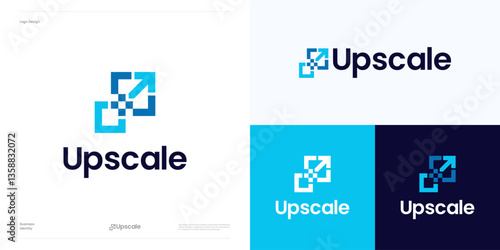 Arrow with square logo icon design vector, for AI Image up scale resolution size digital or add pixels detail image usable for artificial Intelligence technology, software and brand identity business.