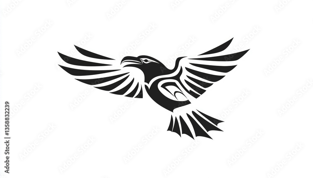 Fototapeta premium Eagle soars alone stylized tribal art for nature, logo, conservation themes