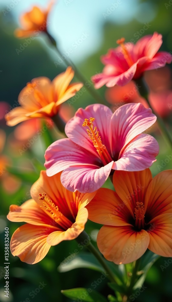 Vibrant close-up of colorful flowers blooming in natural sunlight, petals, spring Vibrant close-up of colorful flowers blooming in natural sunlight, petals, spring