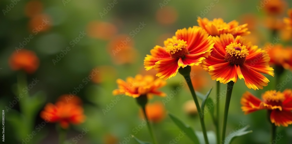 Vibrant cluster of red and yellow Indian Blanket flowers in full bloom, wild, wildflowers Vibrant cluster of red and yellow Indian Blanket flowers in full bloom, wild, wildflowers