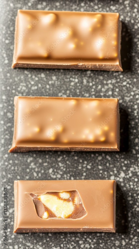 Fototapeta premium Close-up of a chocolate bar with a bite taken out, showcasing the richness and artistry of bean-to-bar chocolate