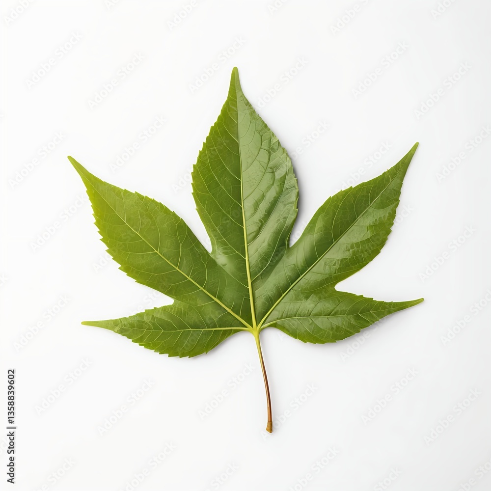 Fototapeta premium Single Green Leaf Isolated on White Background