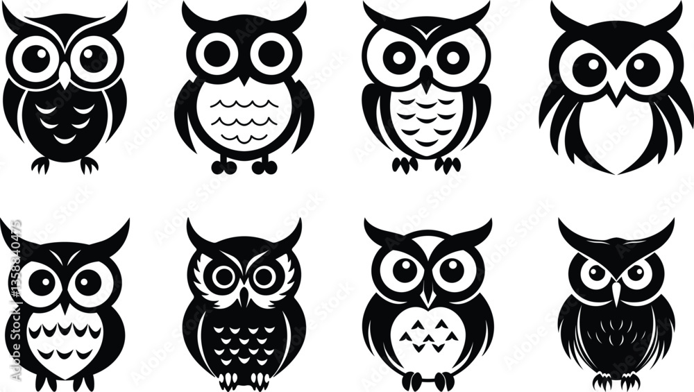 Collection of Black Owl Icon Symbol Vector Illustration. Collection of Black Owl Icon Symbol Vector Illustration.