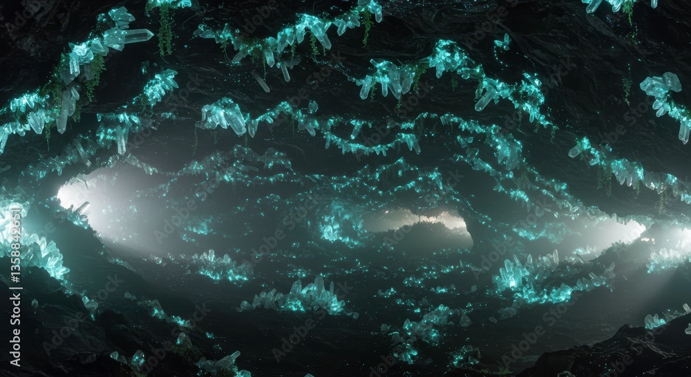 Obraz premium Enchanting Glow in the Dark Crystal Cave Interior Mystical Underground Scene