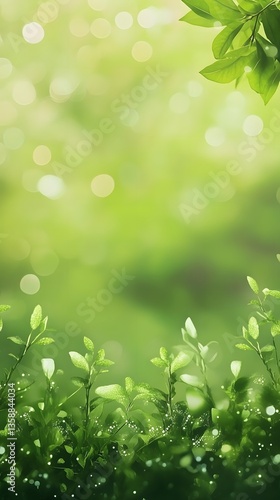 13. A blurred green forest background with soft natural bokeh