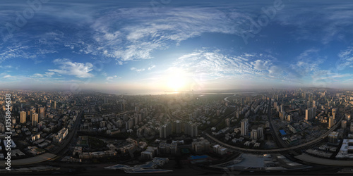 Sunset aerial view Mumbai 8K VR 360 Equirectangular Spherical Panorama