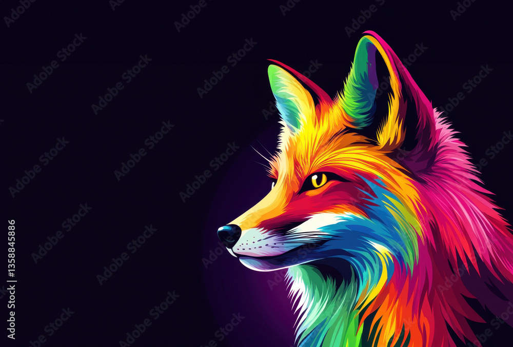 Obraz premium Vibrant fox portrait in colorful chaos digital art creatively abstract bold environment artistic viewpoint