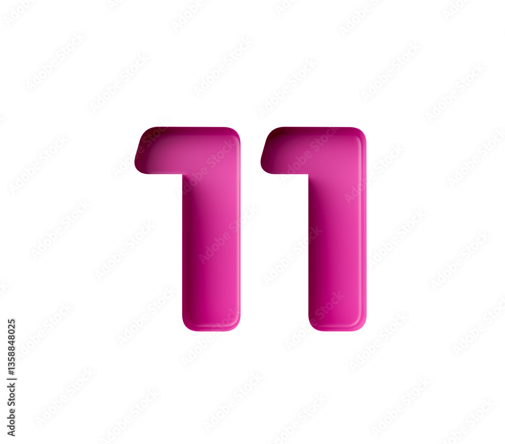 Vibrant pink number 11 Eleven in bold gradient font with a slight shadow effect, 3d illustration Vibrant pink number 11 Eleven in bold gradient font with a slight shadow effect, 3d illustration
