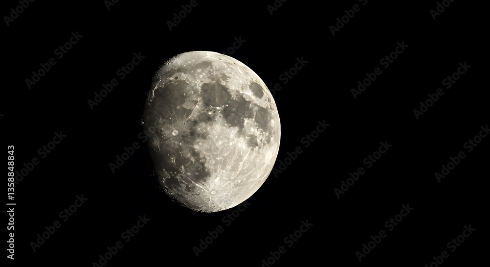 Fototapeta premium Majestic Gibbous Moon in the Night Sky A Stunning Celestial Display