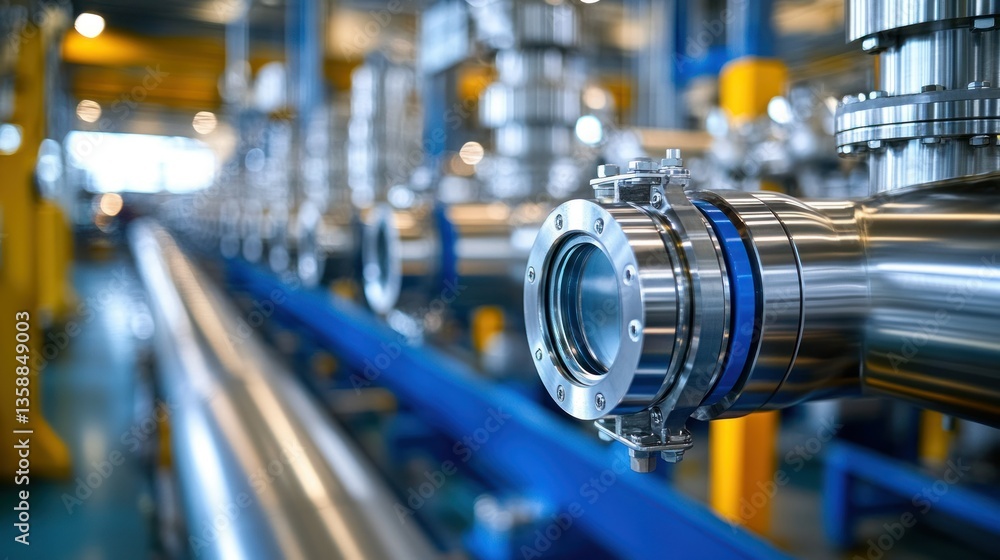 Industrial Pipeline with Metal Valves in Modern Factory Industrial Pipeline with Metal Valves in Modern Factory