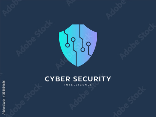 Cyber Security AI intelligence protection shield with circuit board lines overlapping in shield symbol logo vector design concept. Artificial intelligence Protection Guard for big data, robot, ui.