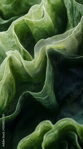33. A green velvet fabric texture with soft, luxurious folds