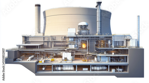 Industrial energy generation process at a nuclear power plant engineering diagram technical illustration detailed view
