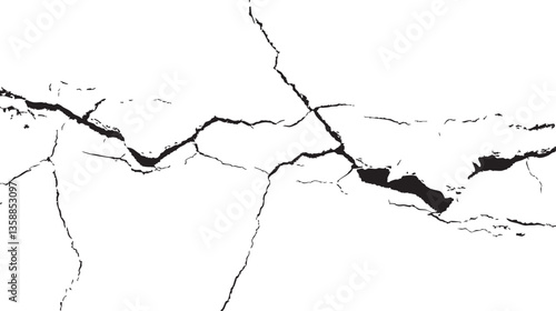Earth cracks texture on isolated vector background. black lightning bolts. Earth crack.	