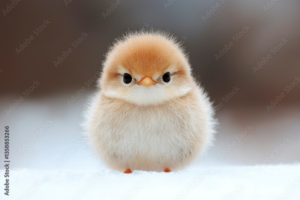 Fototapeta premium Little bird stands on snow with a blurry nature background for wildlife imagery