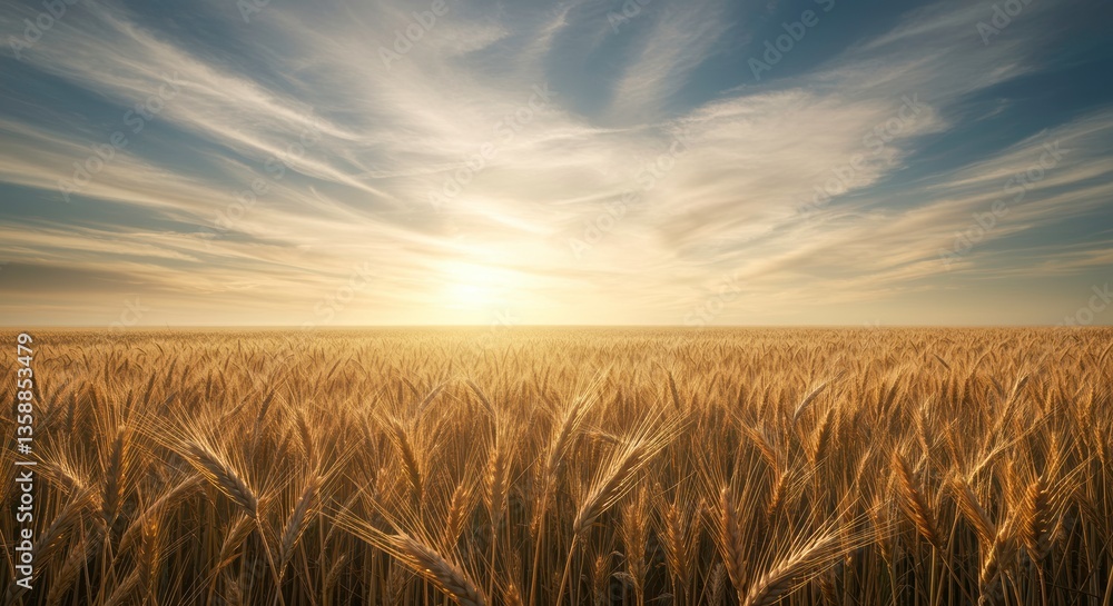 Obraz premium Golden Wheat Field at Sunset Serene Rural Landscape Photography