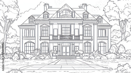 Wallpaper Mural Sketch of a grand mansion in a park.  Possible use coloring book illustration Torontodigital.ca