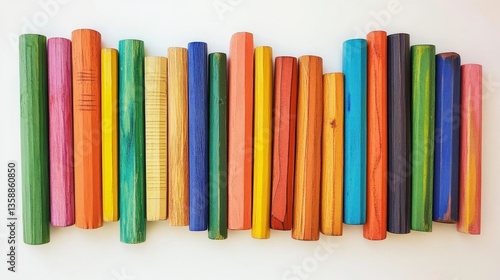 Vibrant Wooden Art Supplies Neatly Organized on White Background