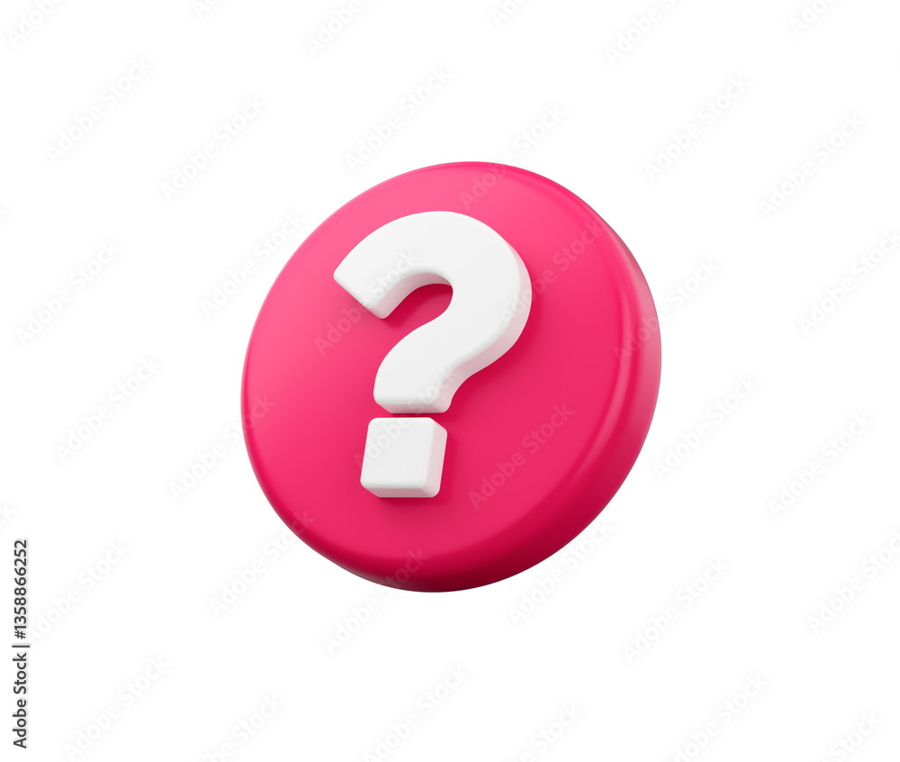 Pink circular button featuring a white question mark, symbolizing help and inquiry. 3d illustration Pink circular button featuring a white question mark, symbolizing help and inquiry. 3d illustration