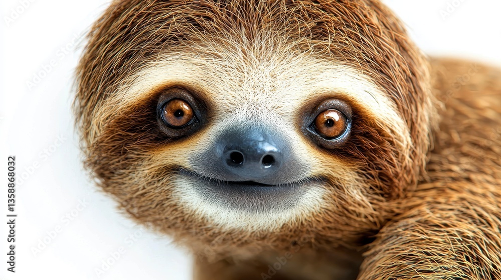 Fototapeta premium Realistic isolated sloth on a pure white background portraying the unique features of this charming animal