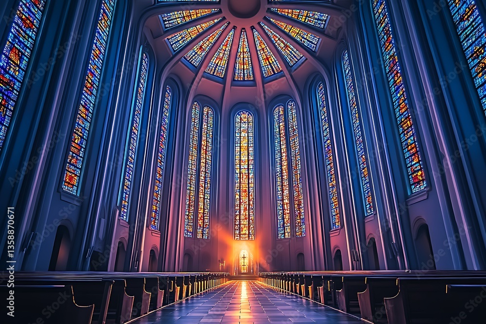 Obraz premium Spectacular stained glass architecture within modern religious building