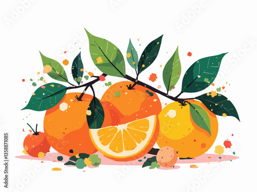  Set of tangerines in modern geometric style