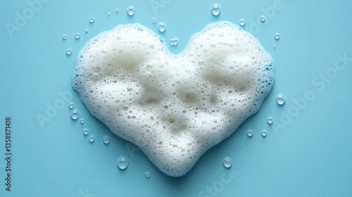 Clean Lines Modern Heart Created from Fresh Natural Foam on Blue Background