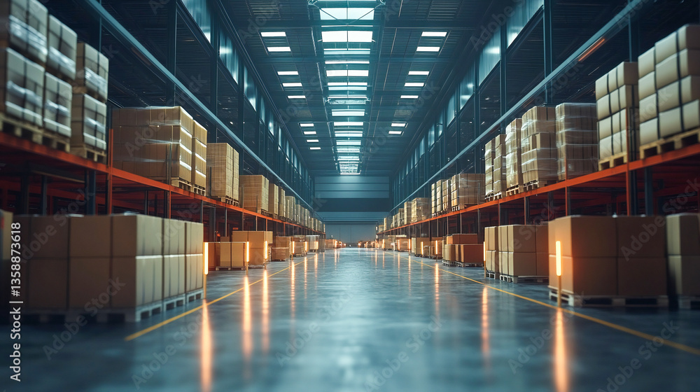 Obraz premium Smart warehouse management system using augmented reality technology to identify package picking and delivery . Future concept of supply chain and logistic business