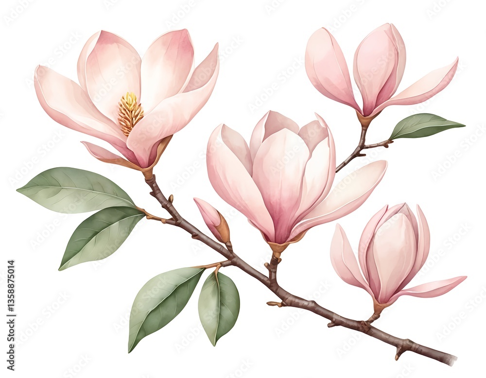 Obraz premium Pink Magnolia Blossoms Branch