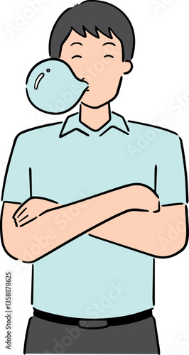 Illustration of man chewing bubble gum
