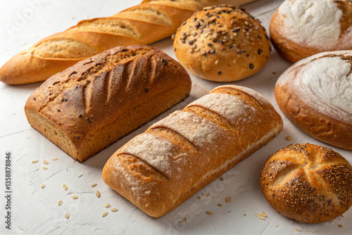 Variety of Freshly Baked Bread Types Displayed on a White Background
