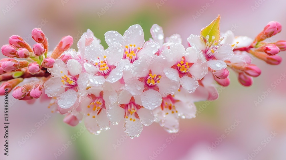 Delicate Dew-Kissed Cherry Blossoms in Spring Delicate Dew-Kissed Cherry Blossoms in Spring