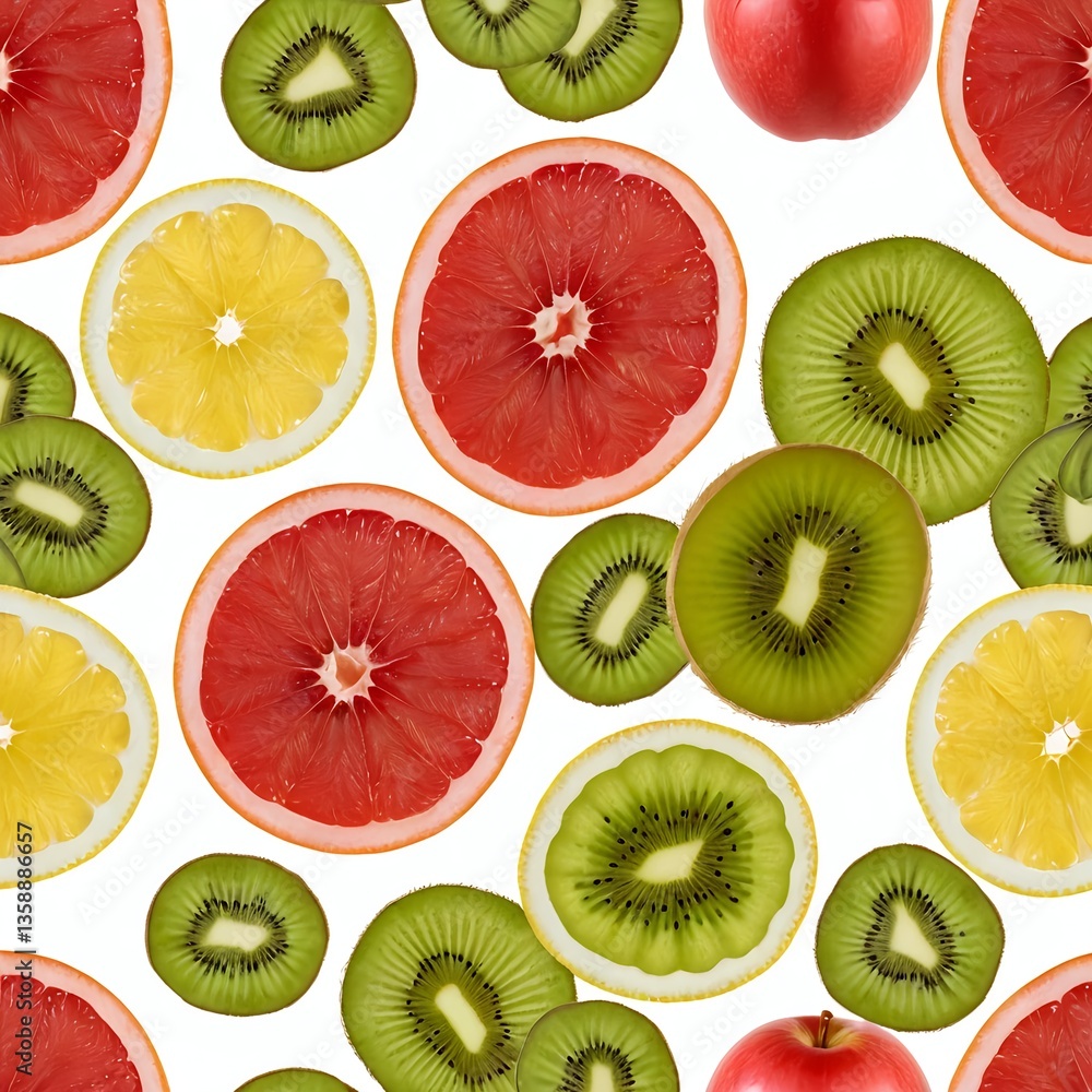 Fototapeta premium Colorful Fruit Slices Seamless Pattern
