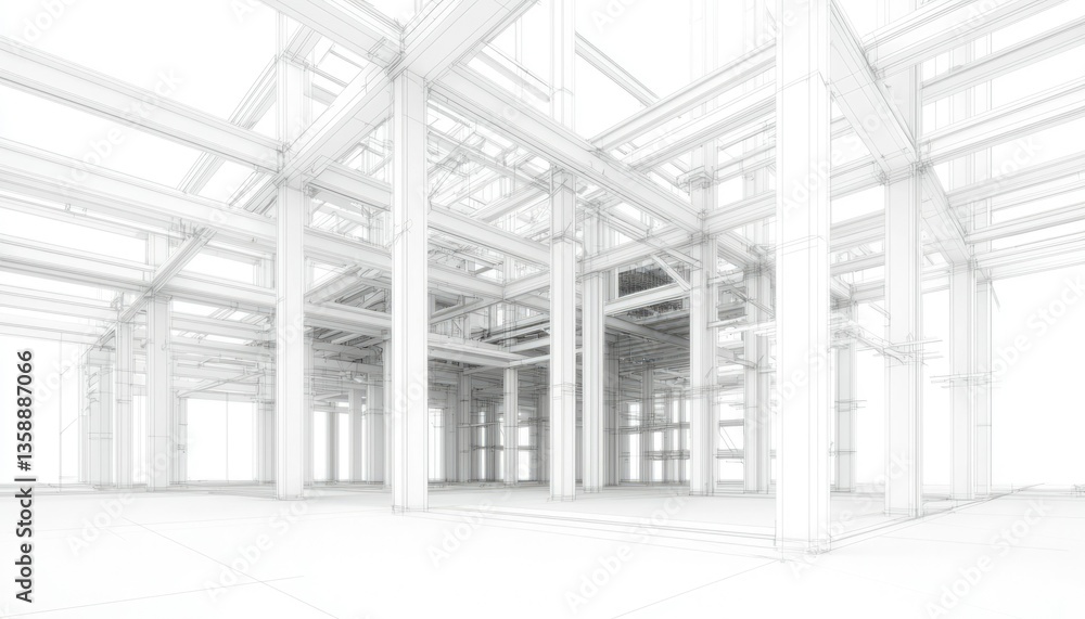 Fototapeta premium Building under construction in wireframe architectural design; blueprint, structure