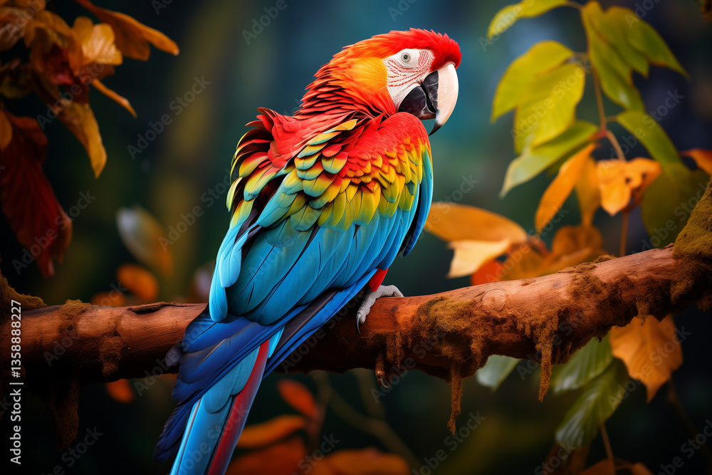 Fototapeta premium A colorful parrot perched on a tree branch