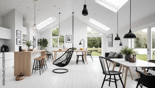 Modern Scandinavian Kitchen and Living Room Interior Design