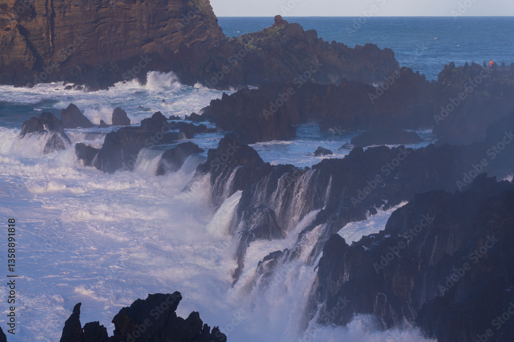 Big storm waves in Porto Moniz, on the Madeira Atlantic coastline