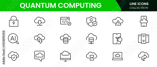 Quantum computing icons set. style icons with various colors. For signs, symbols, web design, or web graphics.