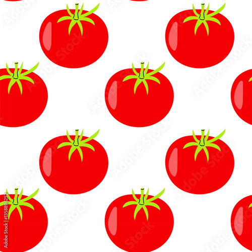 Bright red tomatoes arranged in a repeating pattern on a clean white background showcasing their vibrant color and shape
