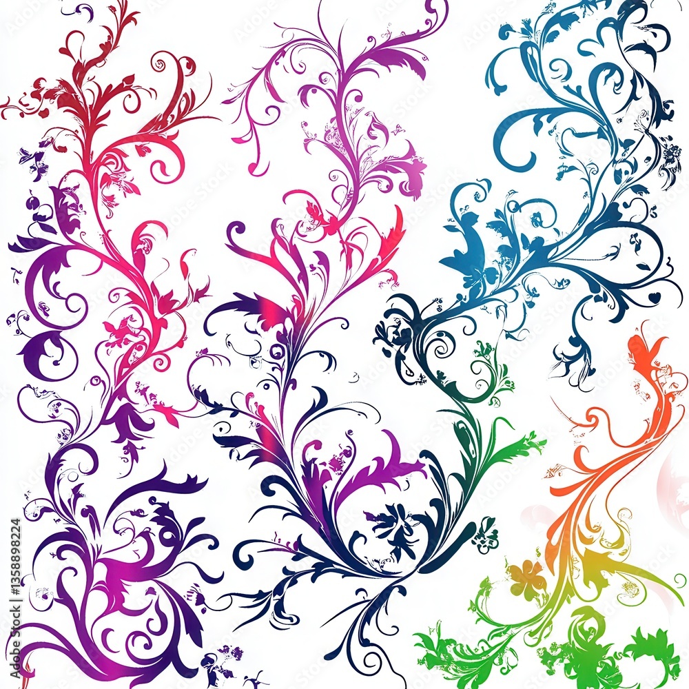 A vibrant set of floral design elements in vector format, featuring intricate blossoms, leaves, and decorative flourishes. Perfect for enhancing invitations, branding, or digital art projects. A vibrant set of floral design elements in vector format, featuring intricate blossoms, leaves, and decorative flourishes. Perfect for enhancing invitations, branding, or digital art projects.