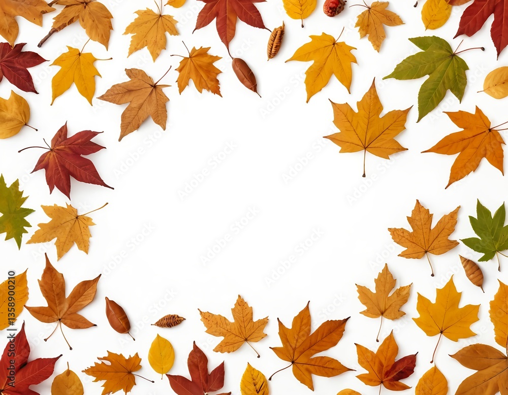 Fototapeta premium Autumn Leaves Frame on White Background
