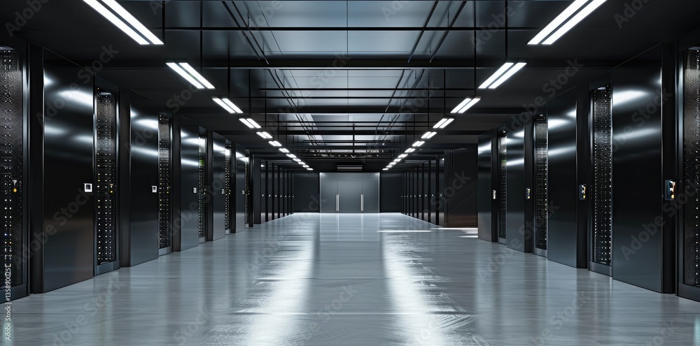 Fototapeta premium modern large server room with black data center