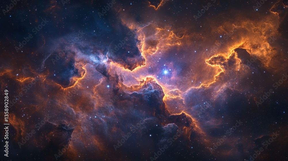 Fototapeta premium Nebula forming in the heart of deep space with swirling clouds of gas and dust