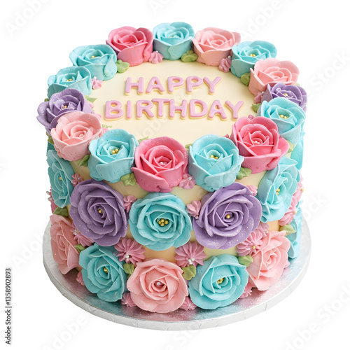Birthday cake with candles, bright lights